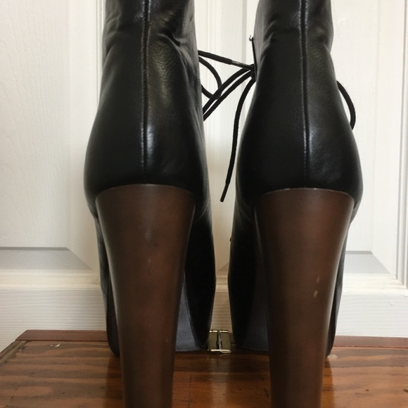 Platform Heel Lace Up Vegan Leather Ankle Booties Speed limit 98 Black/Brown - Picture 7 of 12